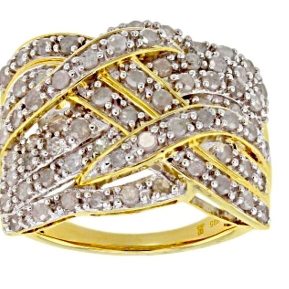 Natural diamond cluster ring . Bypass design . 1.5 CTW diamonds . 14k plated - Picture 1 of 1